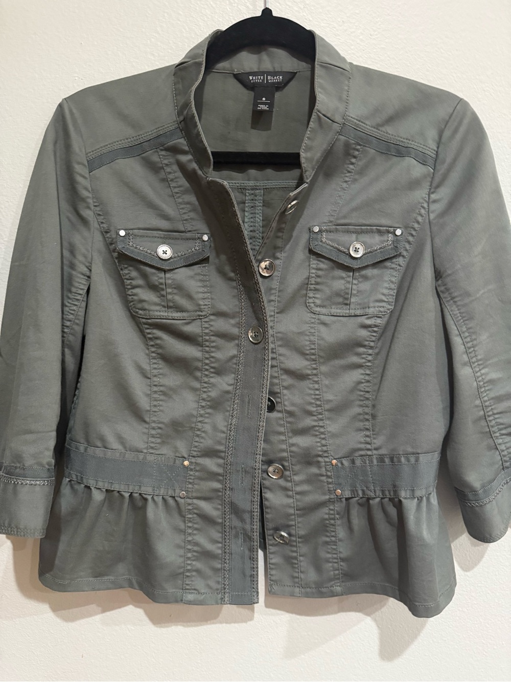White House Black Market Olive Green Peplum Utility Blazer - Picture 3 of 7